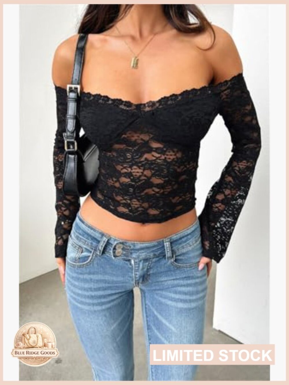 Off Shoulder Floral Lace Crop Top Long Sleeve See Through Backless Going Out - Picture 2 of 7